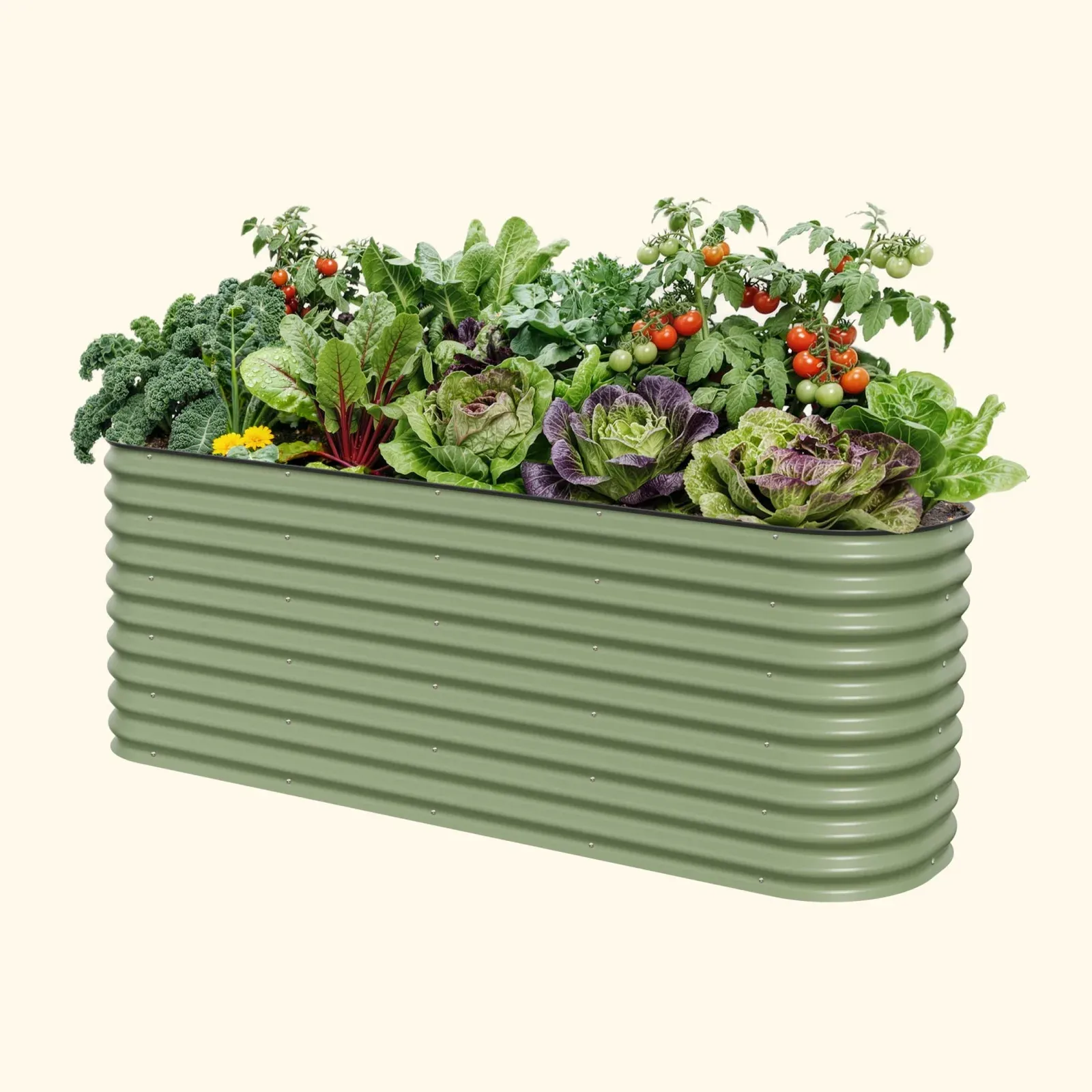 Vego Garden 32-inch Extra Tall 9-in-1 modular metal raised garden bed kit in Olive Green.